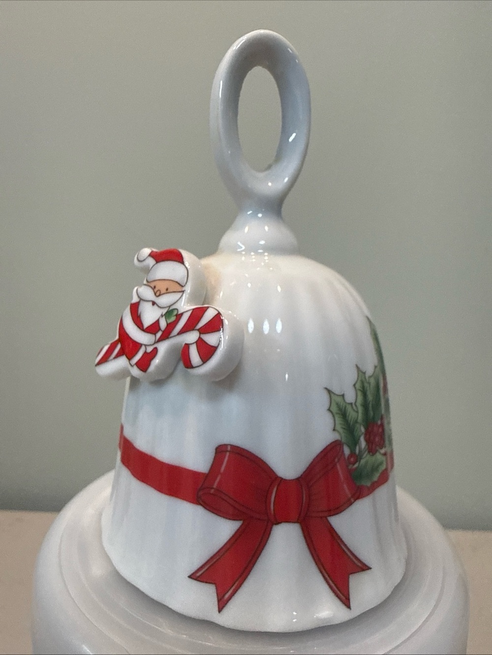 Vintage Christmas Bell Santa Candy Canes Holly Made in Taiwan Porcelain